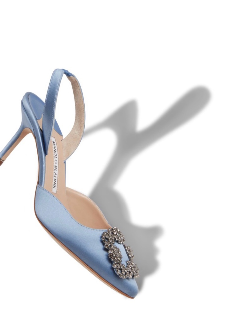 Manolo Blahnik Powder Blue Satin Slingback Pump with Crystal Buckle Hangisi 70 - Picture 3 of 12